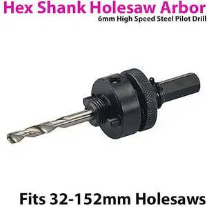 Holesaw Arbor & 6mm Pilot Drill - 32 152mm Core Bits - Chuck Attachment/Adapter