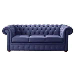 Chesterfield 3 Seater Shelly Bilberry Blue Leather Sofa Bespoke In Classic Style