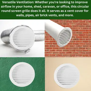 Circular White Ventilation Grille with Flyscreen Round 125mm or 5 inch Spigot - Vent Cover for Bathroom/ Kitchen - Louvered Grill