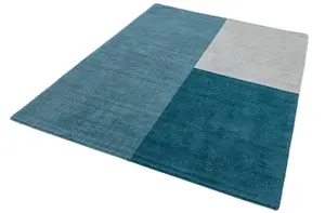 Teal Geometric Handmade Luxurious Modern Wool Rug Easy to clean Living Room and Bedroom-120cm X 170cm