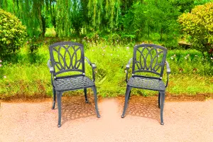 Homeology Positano 2-Large Garden and Patio Bistro Chairs with Armrests in Cast Aluminium Grey