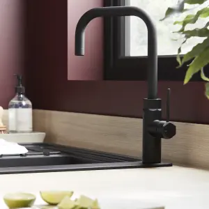 GoodHome Argania Black Graphite effect Kitchen Side lever Tap