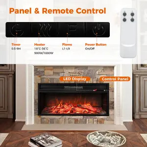 COSTWAY 86 cm Electric Fireplace 5000 BTU Recessed Fireplace Insert w/ Remote Control