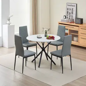 Seattle Dining Table with 4 Grey Emily Leather Chairs