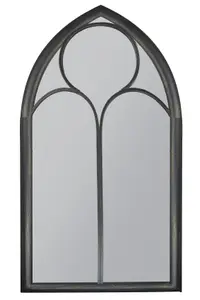 MirrorOutlet The Somerley Large Rustic Metal Chapel Arched Decorative Mirror Black 150CM X 81CM