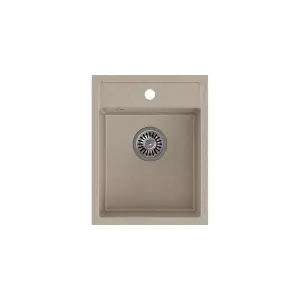 Quadron Johnny 90 compact kitchen sink with draining basket, 390mm to fit 40cm cabinet, inset River Sand colour GraniteQ material