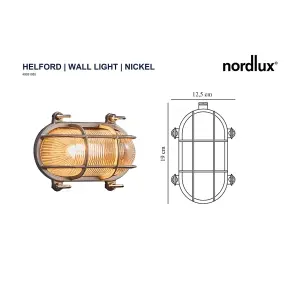 Nordlux Helford Outdoor Patio Terrace Garden Wall Light In Nickel (Height) 11cm