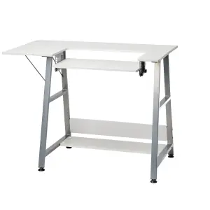 Sewing Online Small Sewing Table White with Silver Legs with Adjustable Platform