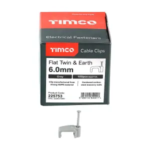 Timco - Flat Twin & Earth Cable Clips - Grey (Size To fit 6.0mm - 100 Pieces)