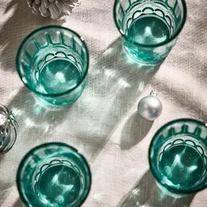 Set of 4 Vintage Luxury Turquoise Drinking Glass Whiskey Glass Tumblers 240ml