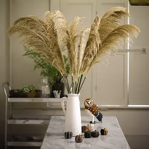 Artificial Single Pampas Grass Stem - Faux Fake Realistic Silk Flower Indoor Home Decoration - Measures L118cm