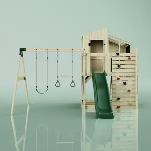 PolarPlay Kids Climbing Tower & Playhouse with Swing and Slide - Swing Leif Green