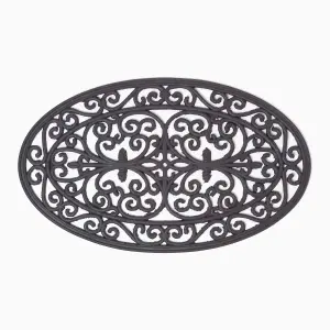 Homescapes Black Wrought Iron Effect Parisian Oval Rubber Doormat