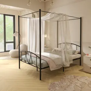 Costway Double Size Metal Canopy Bed Frame 4-Poster Modern Platform Wooden Slat Support