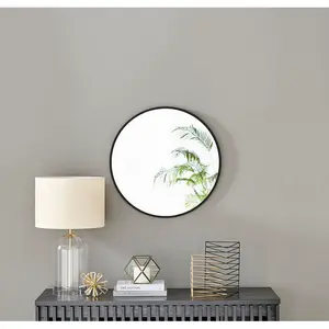 Alcantera Round Metal Frame Wall Mirror Simple and Elegant Modern Design Black / 60cm H x 60cm W