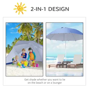 Outsunny Beach Umbrella Sun Shelter 2 in 1 UV Protection Steel Blue