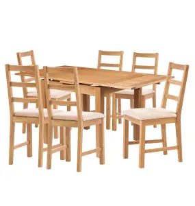 Hallowood Furniture Waverly Small Extending Table with 6 Ladder Back Oak Chairs with Beige Fabric Seats