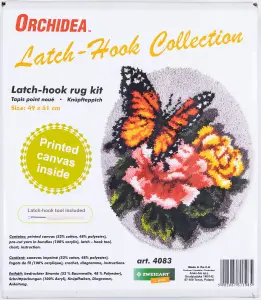 L/HK RUG FLRL B/FLY - Latch Hook Kit: Rug: Shaped: Floral Butterfly - Orchidea