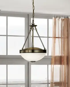 Pendant Ceiling Light Colour Bronzed Shade White Satin Glass Bulb E27 2x60W