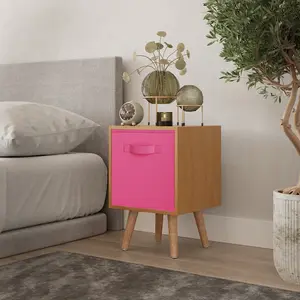 URBNLIVING 50cm Height Dark Pink 1-Drawer Cube Shelving Unit with Scandinavian Pine Legs