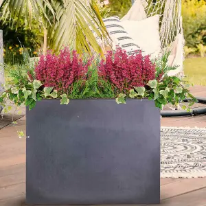 Set of 2 IDEALIST 60cm Garden Trough, Dark Grey Reinforced Stone Rectangular Planter, Outdoor Large Plant Pots L60 W30 H50 cm, 91L