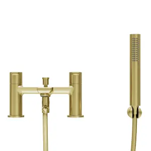 GoodHome Akita Satin Brass effect Deck-mounted Bath mixer tap with shower kit