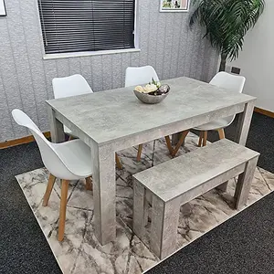 Grey dining kitchen table with 4 white chairs and a bench kitchen grey dining room tulip chairs dining room furniture