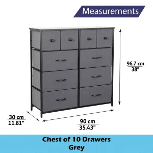 BLACK Chest Of Drawers With Metal Frame, 10 Large Deep Fabric Drawers Organiser Storage