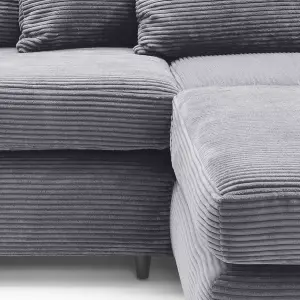 Jumbo Grey Cord Right Facing Corner Sofa for Living Room with Thick Luxury Deep Filled Cushioning