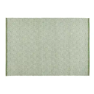 Woven Indoor Outdoor Washable Diamond Reversible Rug Dark Green - 80cm x 150cm