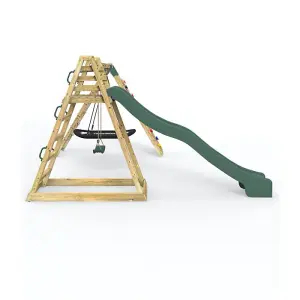 Rebo Wooden Pyramid Climbing Frame with Swings and 8.7ft Water Slide - Horseshoe