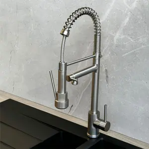 Liquida GR265BS Brushed Steel Kitchen Tap With Swivel Spout & Directional Spray