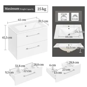 61mm Single Bathroom Vanity with Drop In Ceramic Basin