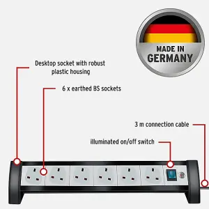 Brennenstuhl Premium-Office-Line, 6-Way Extension Lead - Ideal For Desktops