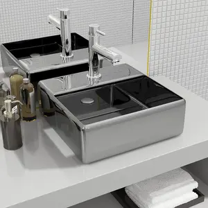 Berkfield Wash Basin with Faucet Hole 38x30x11.5 cm Ceramic Silver