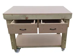 Wooden MDF top workbench, tool cabinet with drawers (V.1) (H-90cm, D-70cm, L-180cm) with wheels