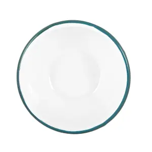 Argon Tableware - White Enamel Bowls - 16cm - Green - Pack of 12