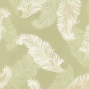 Hoopla Walls Olive Green Feathers Smooth Matt Wallpaper