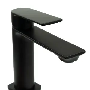 Bubly Bathrooms Matt Black Blade Basin Sink Mixer Tap & Slotted Waste