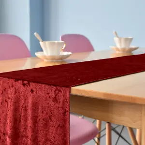 Neel Blue Crushed Velvet Table Runner, Red - 33cm x 274cm