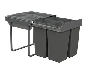 68L Pull Out Integrated Kitchen Waste & Recycling Bin for 600mm Cabinet 1 x 34L + 2 x 17L Compartments Base Mounted