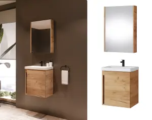 Bathroom 500mm Vanity Unit Set Sink Basin Mirror Cabinet Wall Storage Oak Avir