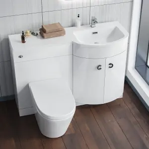 Nes Home White 1100 mm Right Hand Side Sink Combination Vanity Unit With Rimless Toilet