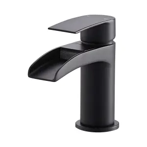 BATHWEST Waterfall Matte Black Bathroom Basin Sink Mixer Taps Mono Single Lever Faucet