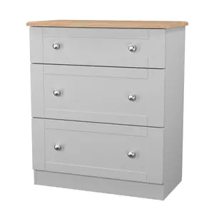 Sussex Ready assembled Grey & oak 3 Drawer Chest (H)882mm (W)765mm (D)415mm