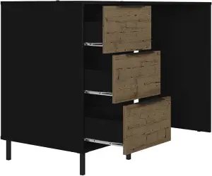 Madrid Computer Desk 3 Drawers in Black with Acacia Effect Finish