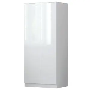 White Gloss 2 Door Double Wardrobe Push Open Soft Closing Bedroom Furniture