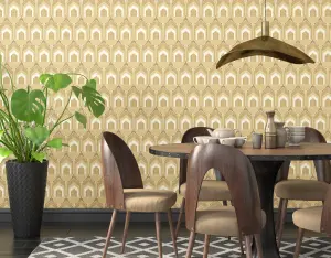 Hoopla Walls Gold Deco Arch Smooth Matt Wallpaper