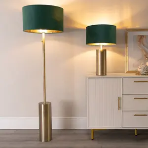 ValueLights Lexy Gold Touch Table Lamp with Forest Green Velvet with Gold Inner Lamp Shade