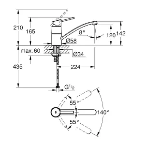 Grohe Swift Chrome effect Kitchen Top lever Tap